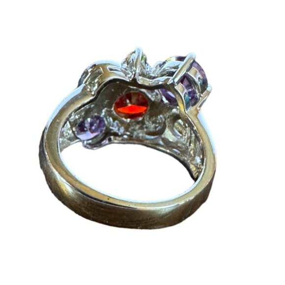 Silver Tone Womens Size 7  Costume Ruby Amethyst Gem Cluster Ring - Picture 7 of 15